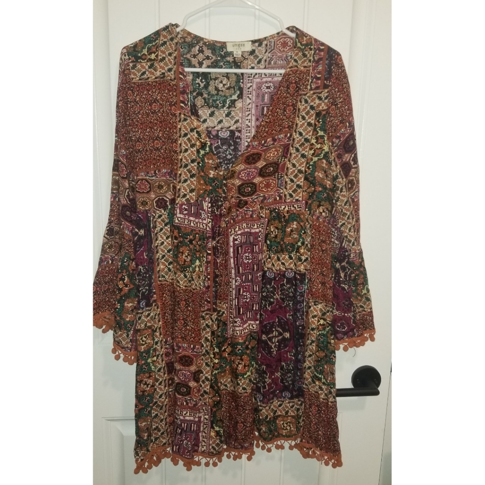Umgee boho dress womens medium bell sleeve